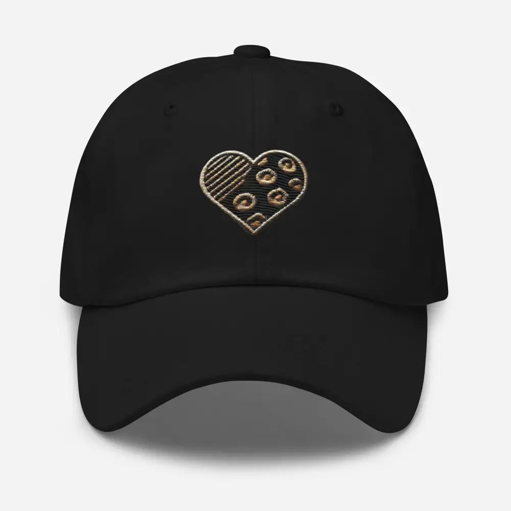 Animal print embroidered heart dad hat in black