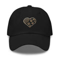 Black animal print embroidered heart dad hat in gold