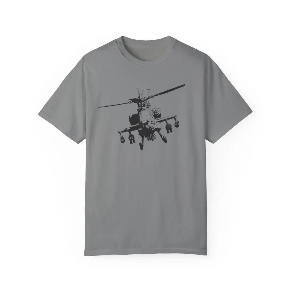 Gray bold Apache helicopter patriotic t-shirt graphic