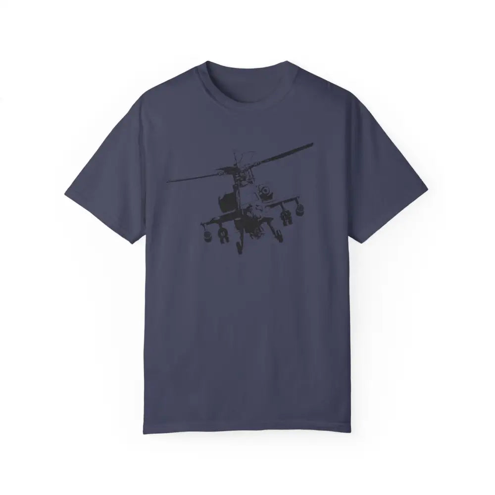 Bold Apache Helicopter Patriotic T-Shirt with Dark Blue Tee Graphic