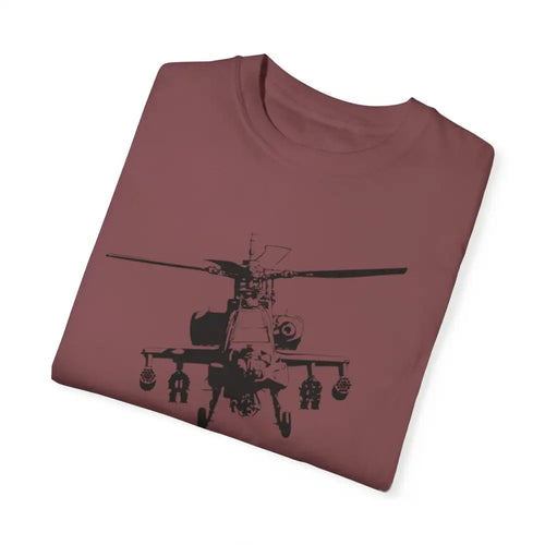Bold Apache Helicopter Patriotic T-Shirt with Maroon Tee