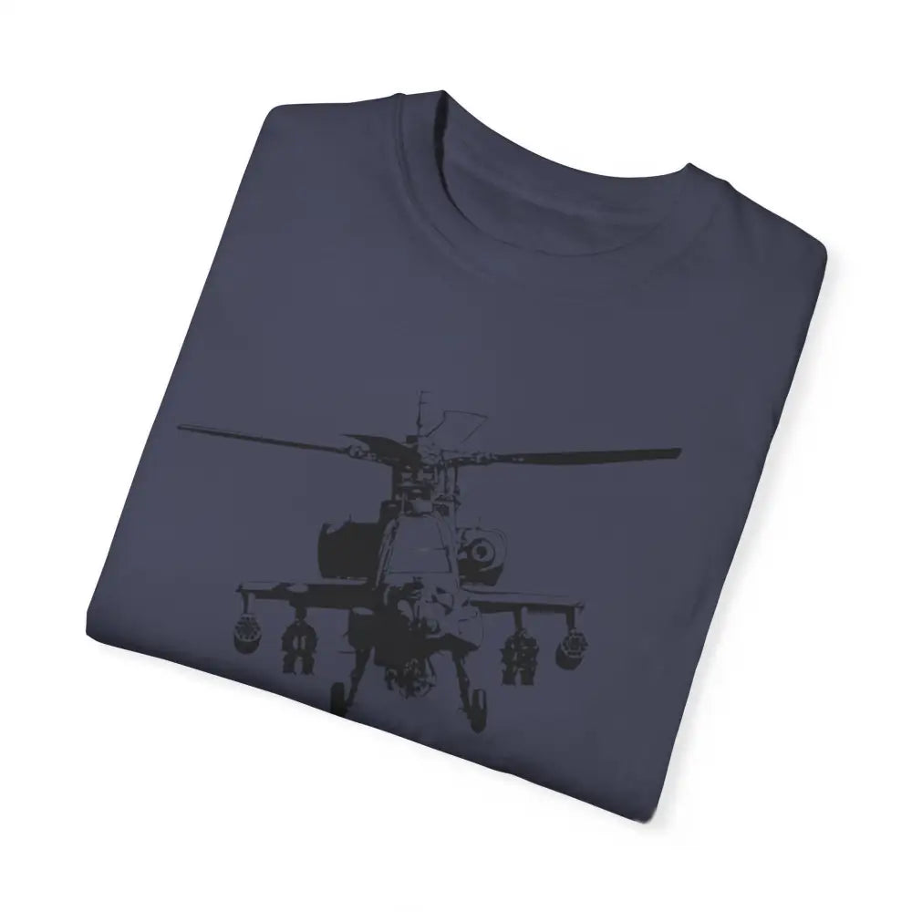 Bold Apache Helicopter Patriotic T-Shirt with Black Outline Drawing
