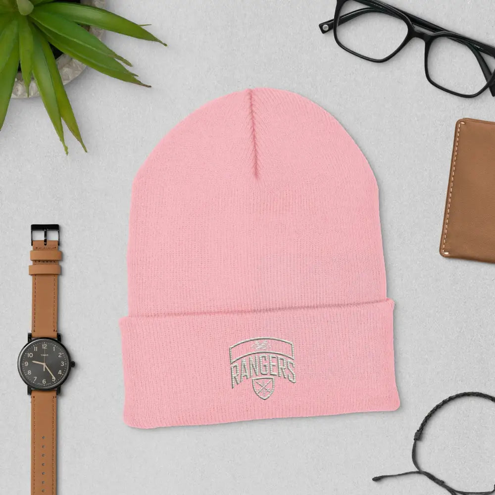Pink Army Ranger Cuffed Embroidered Beanie with Logo