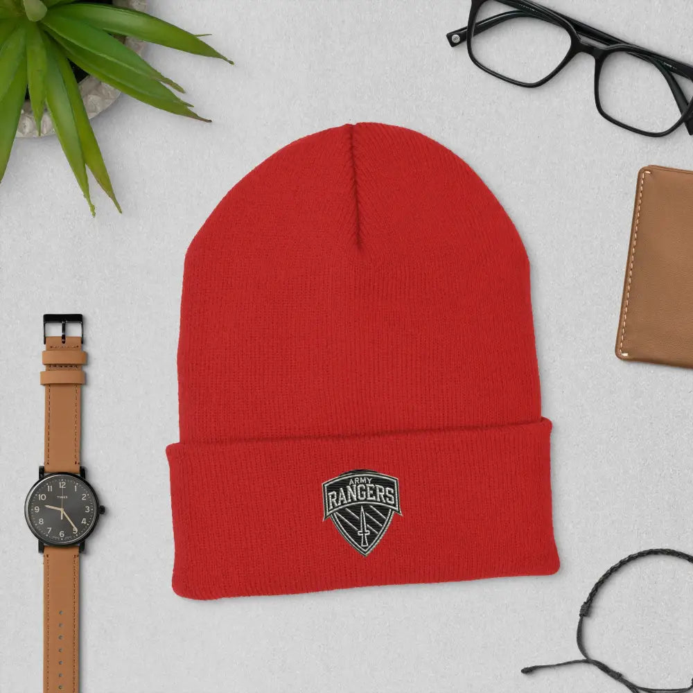 Red Army Ranger Cuffed Beanie with Embroidered Shield Logo