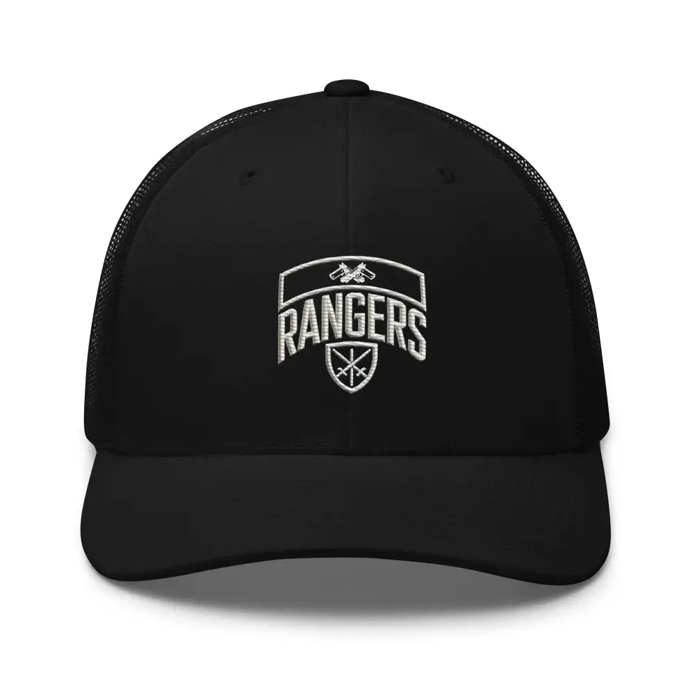 Black Army Rangers embroidered trucker cap with iconic Rangers emblem