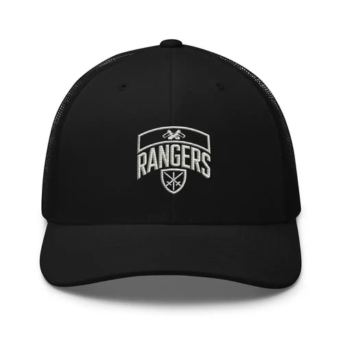 Black Army Rangers embroidered trucker cap with iconic Rangers emblem