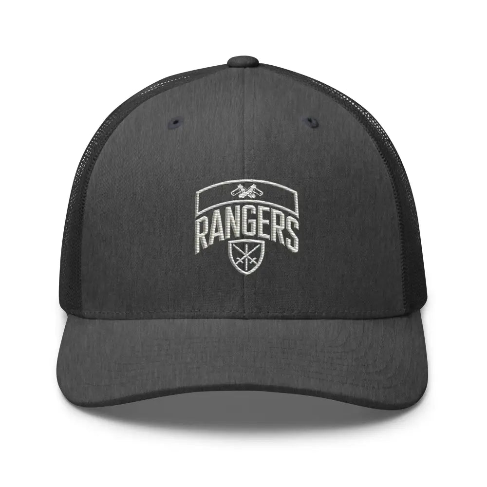 Dark gray Army Rangers embroidered trucker cap with iconic Rangers emblem