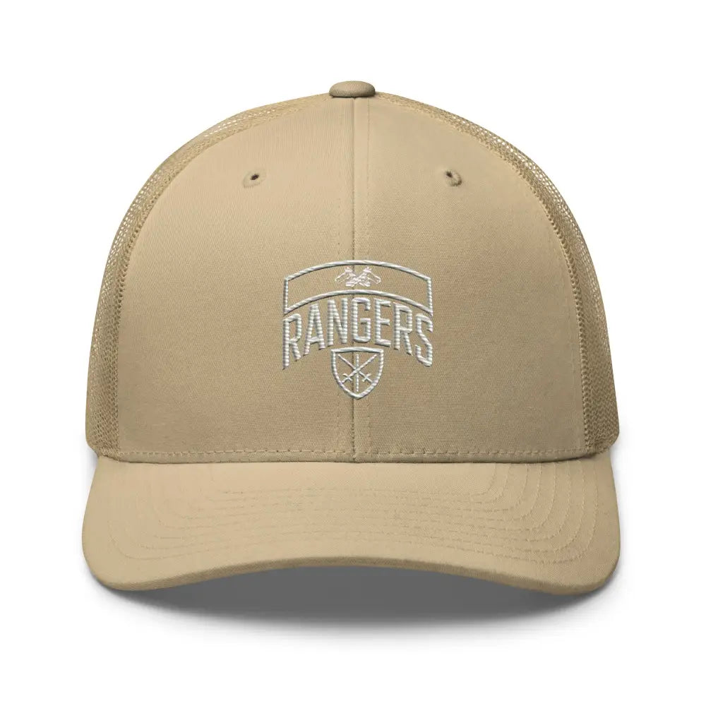 Army Rangers embroidered trucker cap with iconic Rangers emblem