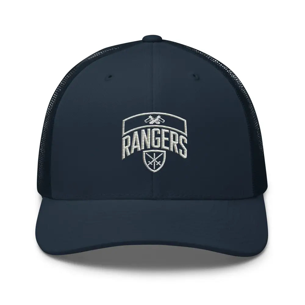 Dark blue Army Rangers embroidered trucker cap with iconic Rangers emblem