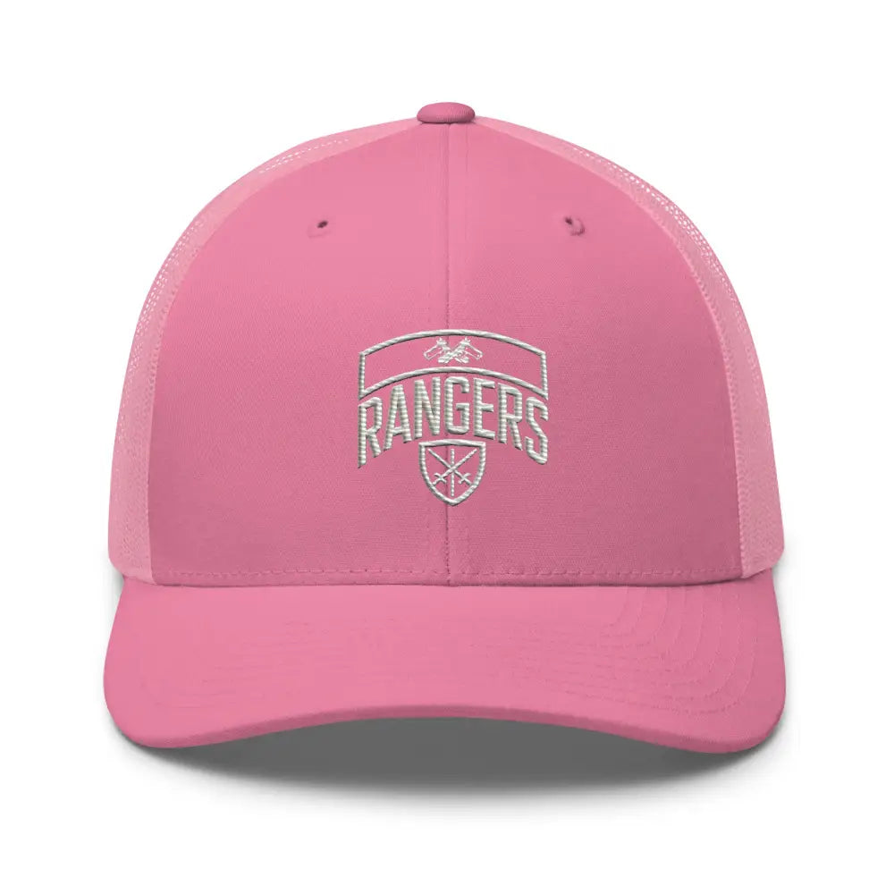 Pink Army Rangers embroidered trucker cap with iconic Rangers emblem