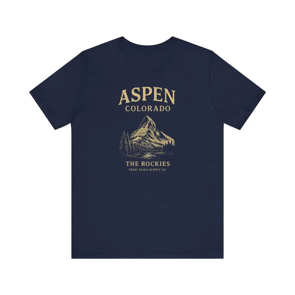 Navy blue Aspen Colorado mountain graphic tee for nature lovers