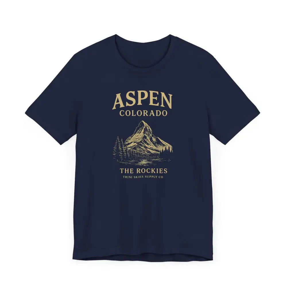 Dark blue Aspen Colorado mountain graphic tee for nature lovers