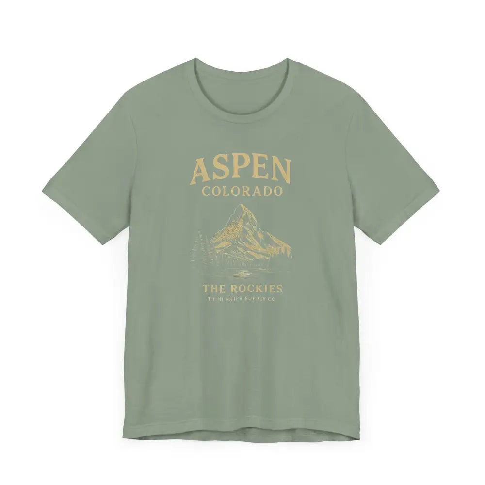 Pale green Aspen Colorado mountain graphic tee for nature lovers
