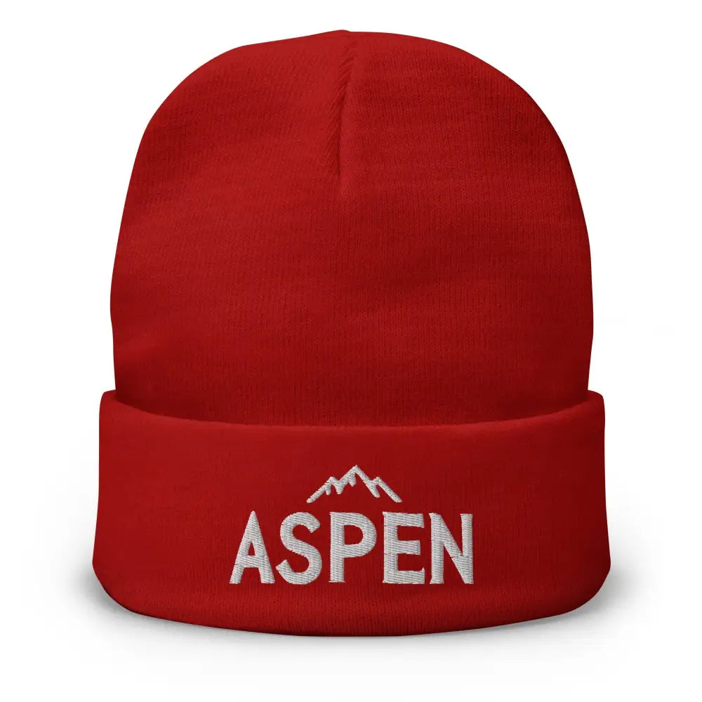 Aspen embroidered beanie in cozy cotton blend with white mountain embroidery