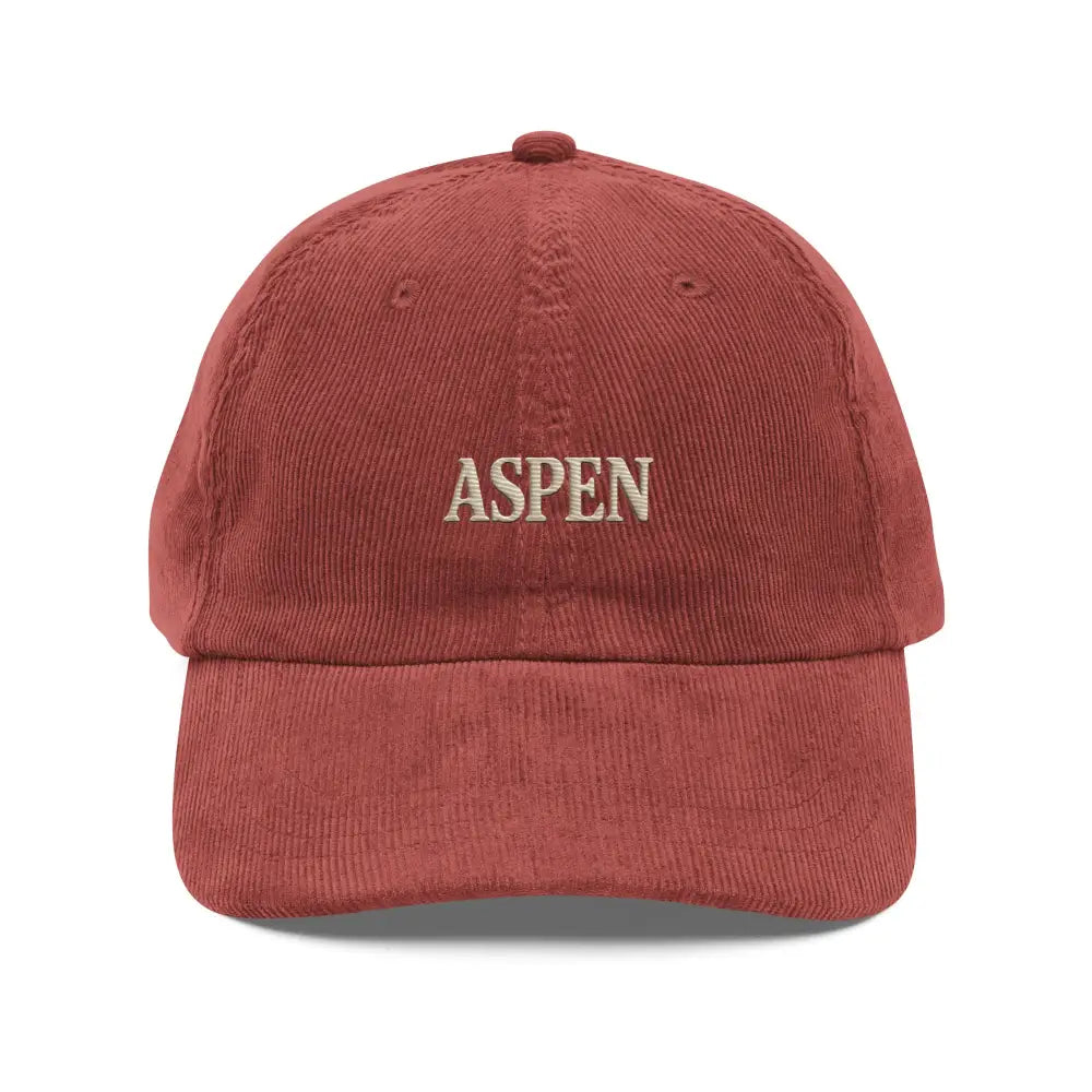 Aspen embroidered hat in reddish-brown corduroy with mountain line