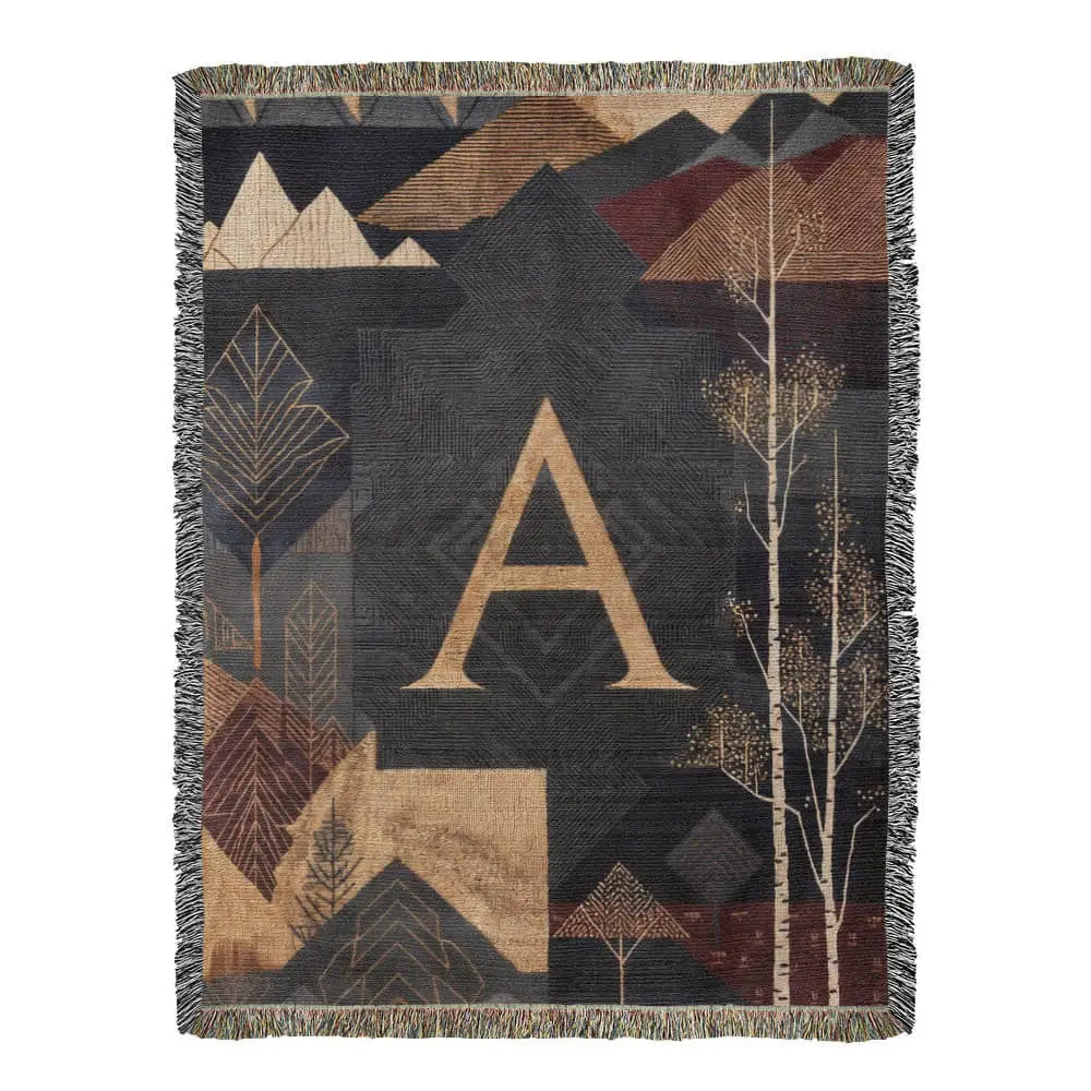 Aspen initial woven blanket with alpine travel textile mountain design