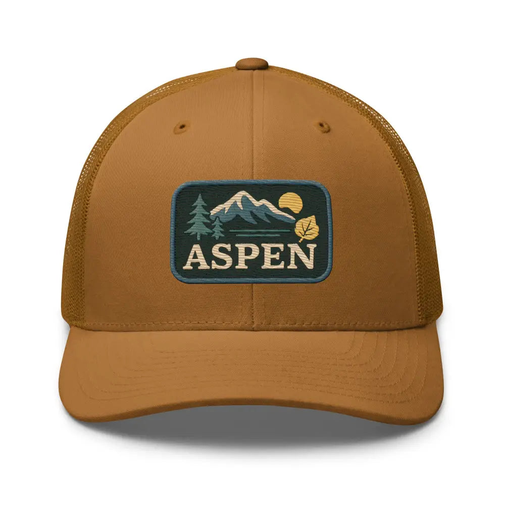Brown Aspen Mountain Embroidered Patch Trucker Hat