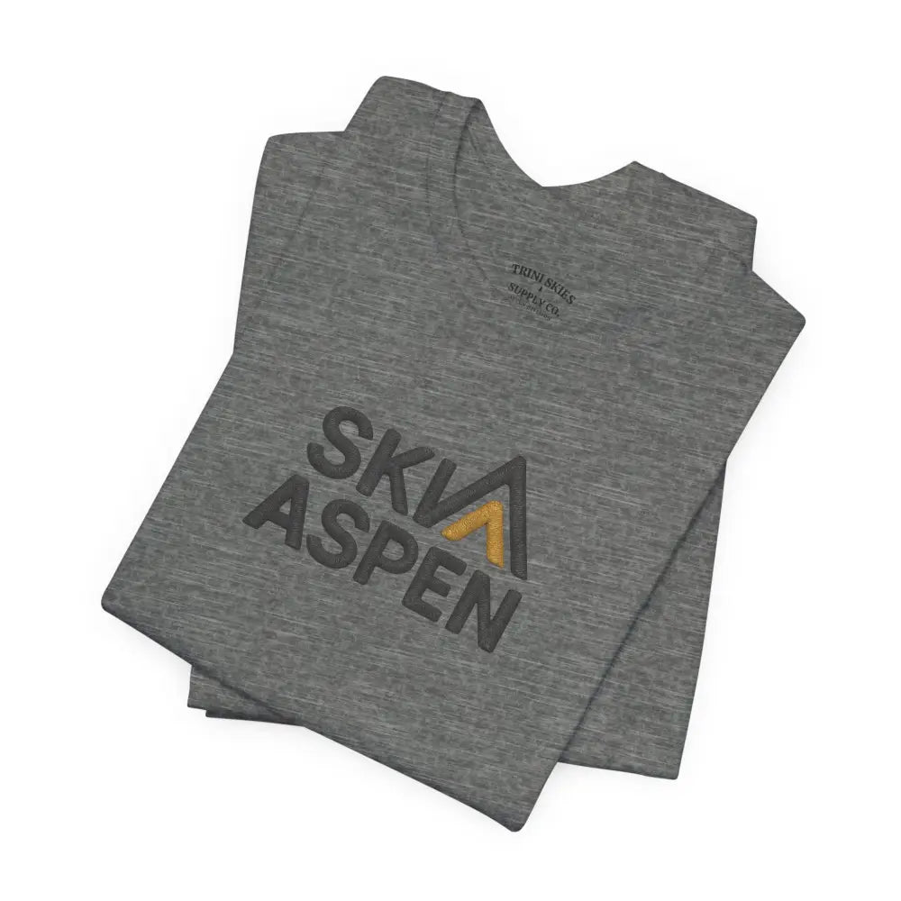 Folded heather grey Aspen Mountain Tee with SKI ASPEN mountain logo