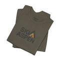 Muted olive green Bella+Canvas premium Aspen mountain tee with ski graphic