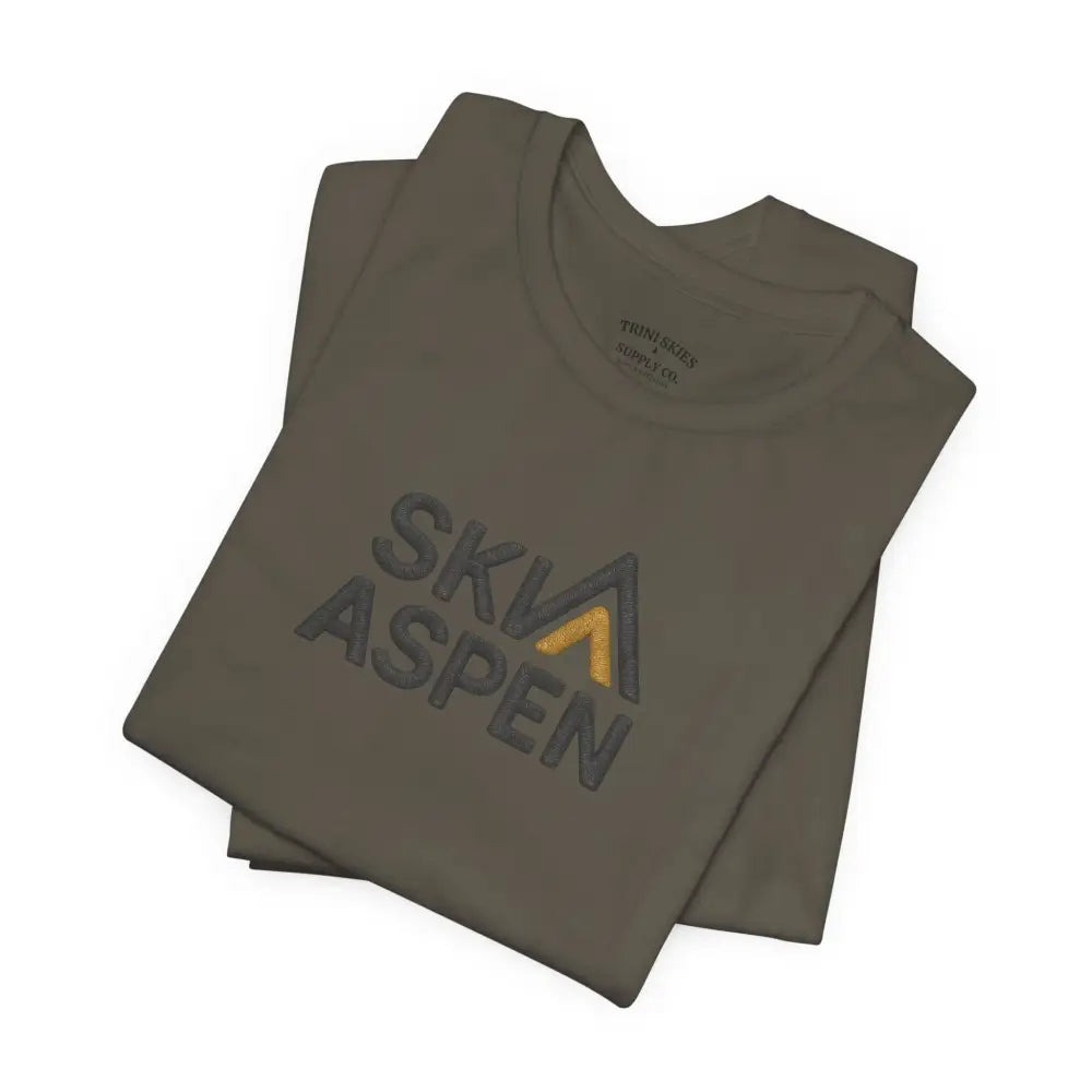 Muted olive green Aspen Mountain Tee Bella+Canvas Premium vintage ski design with mountain graphic