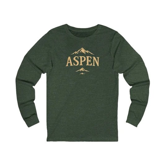 Dark green Aspen Mountain Graphic Tee Long Sleeve with mountains design perfect for discover timeless mountain style
