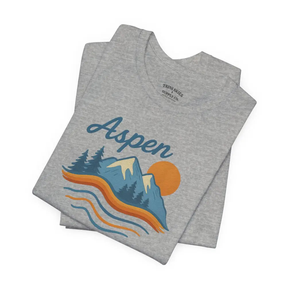 Gray Aspen Mountain Tee with colorful forest graphic, perfect for make America great style