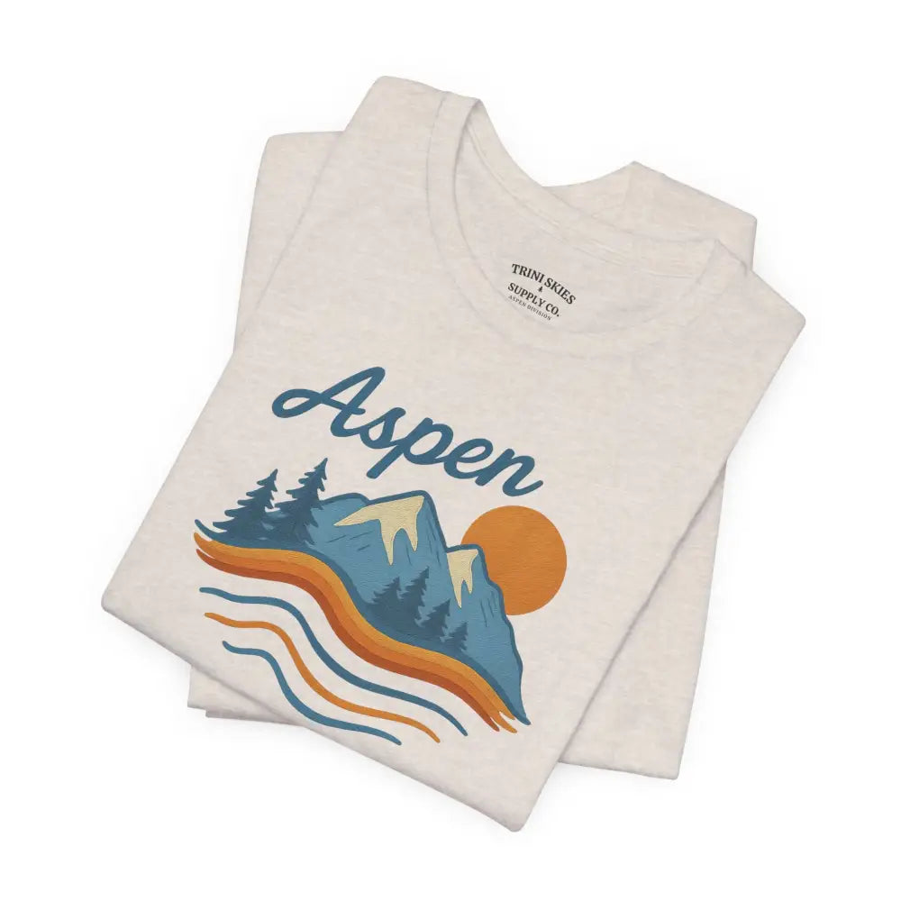 Aspen mountain tee with vintage sunset graphic on light t-shirt