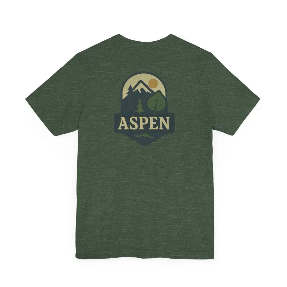 Dark green Aspen Mountain Nature Graphic Tee with iconic aspen tree design and division tee features