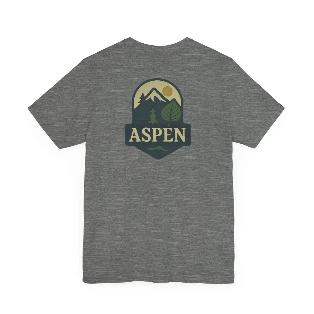 Gray Aspen Mountain Nature Graphic Tee with iconic aspen tree design and division tee features
