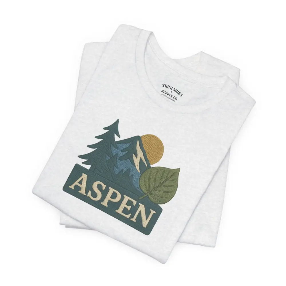 White Bella Canvas Aspen division tee with detailed DTG graphic of mountain and trees