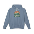 Aspen sunset hoodie with mountains, trees, sunset graphic, paddle, Trini Skies print