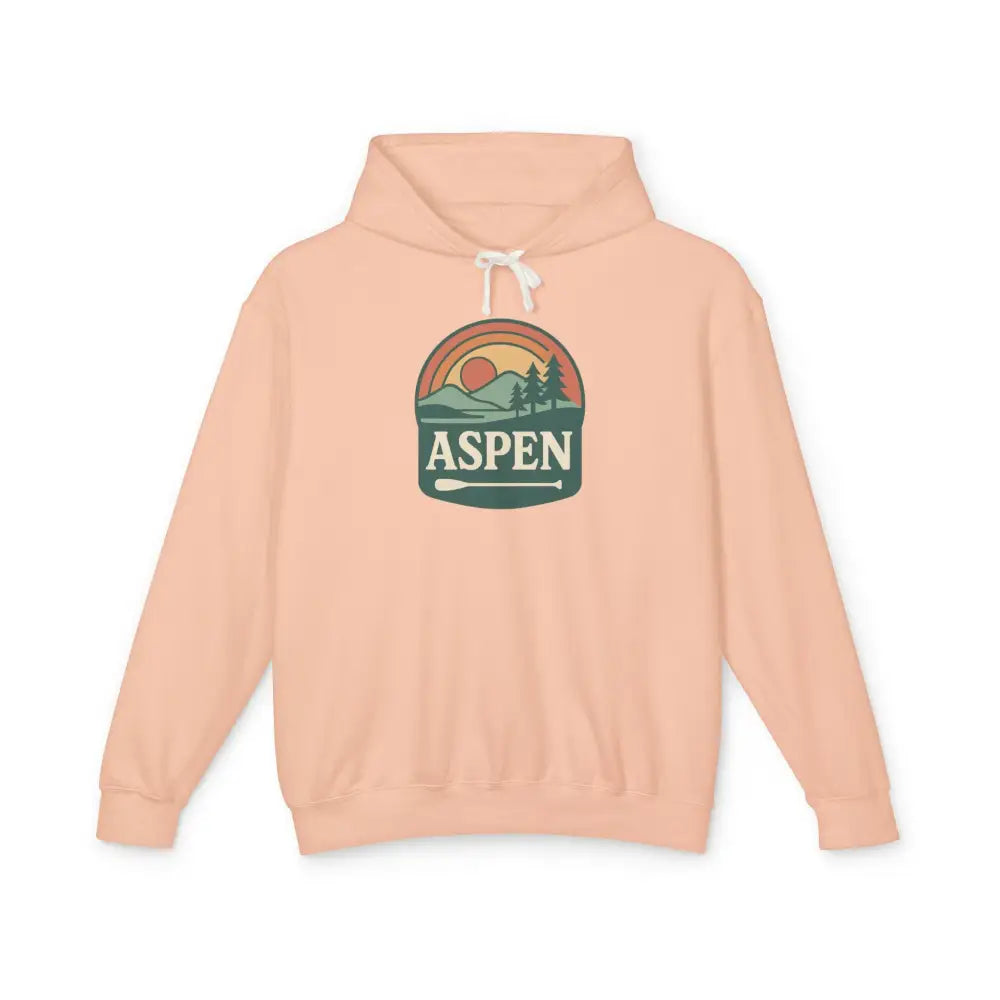 Light peach Aspen Sunset Hoodie with round graphic