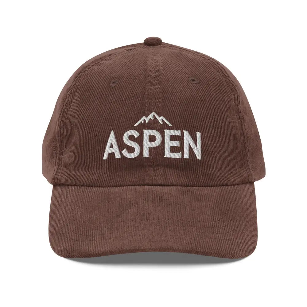 Brown embroidered corduroy cap with Aspen mountain peaks