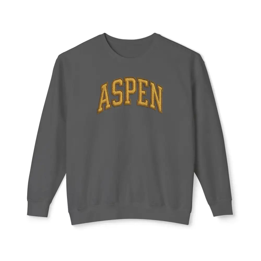 Vintage Aspen crewneck sweatshirt with gold Aspen letters in timeless mountain-town style