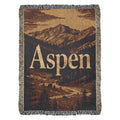 Aspen woven blanket in vintage travel-poster style mountain landscape