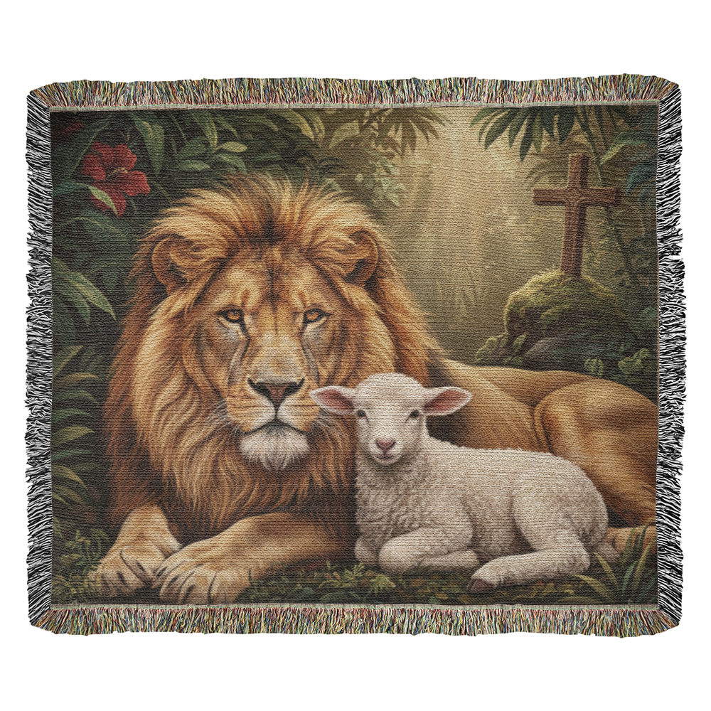 Lion and Lamb Woven Throw Blanket – Heritage Faith Tapestry Wildlife Gifts