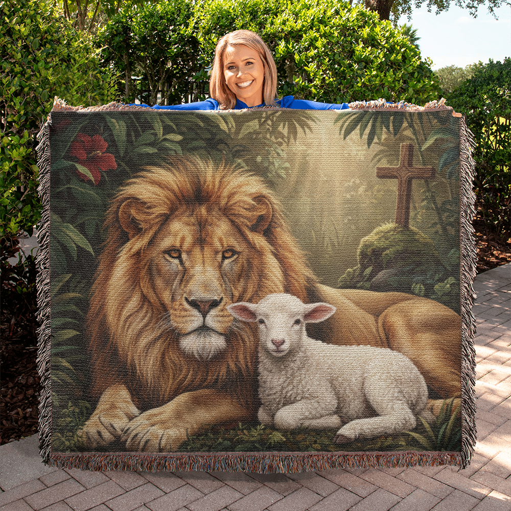 Lion and Lamb Woven Throw Blanket – Heritage Faith Tapestry Wildlife Gifts