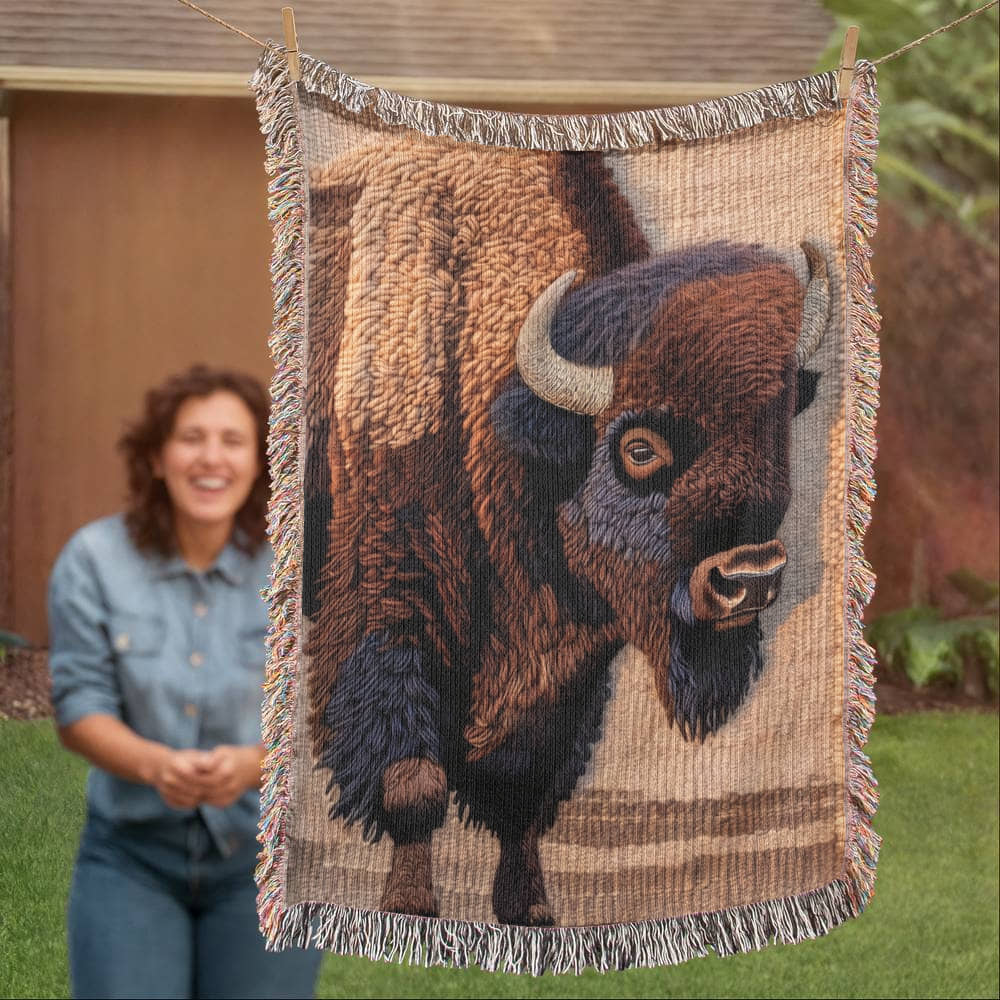 American Bison Woven Blanket – Wildlife Throw & Statement Blanket Nature Lover Gifts