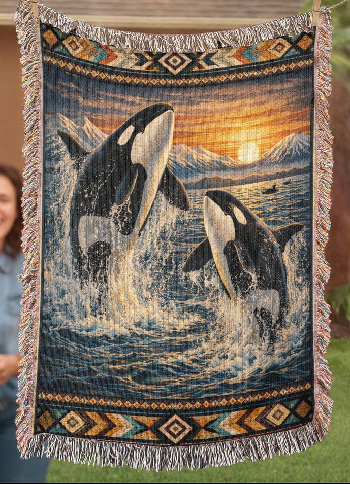 Heirloom Woven Orca Blanket – Coastal & Lodge Inspired Textile Throw Nature Gifts