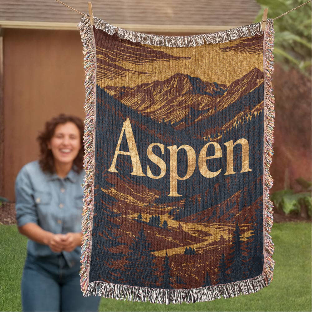 Aspen Woven Blanket – Mountain Landscape Travel Gifts