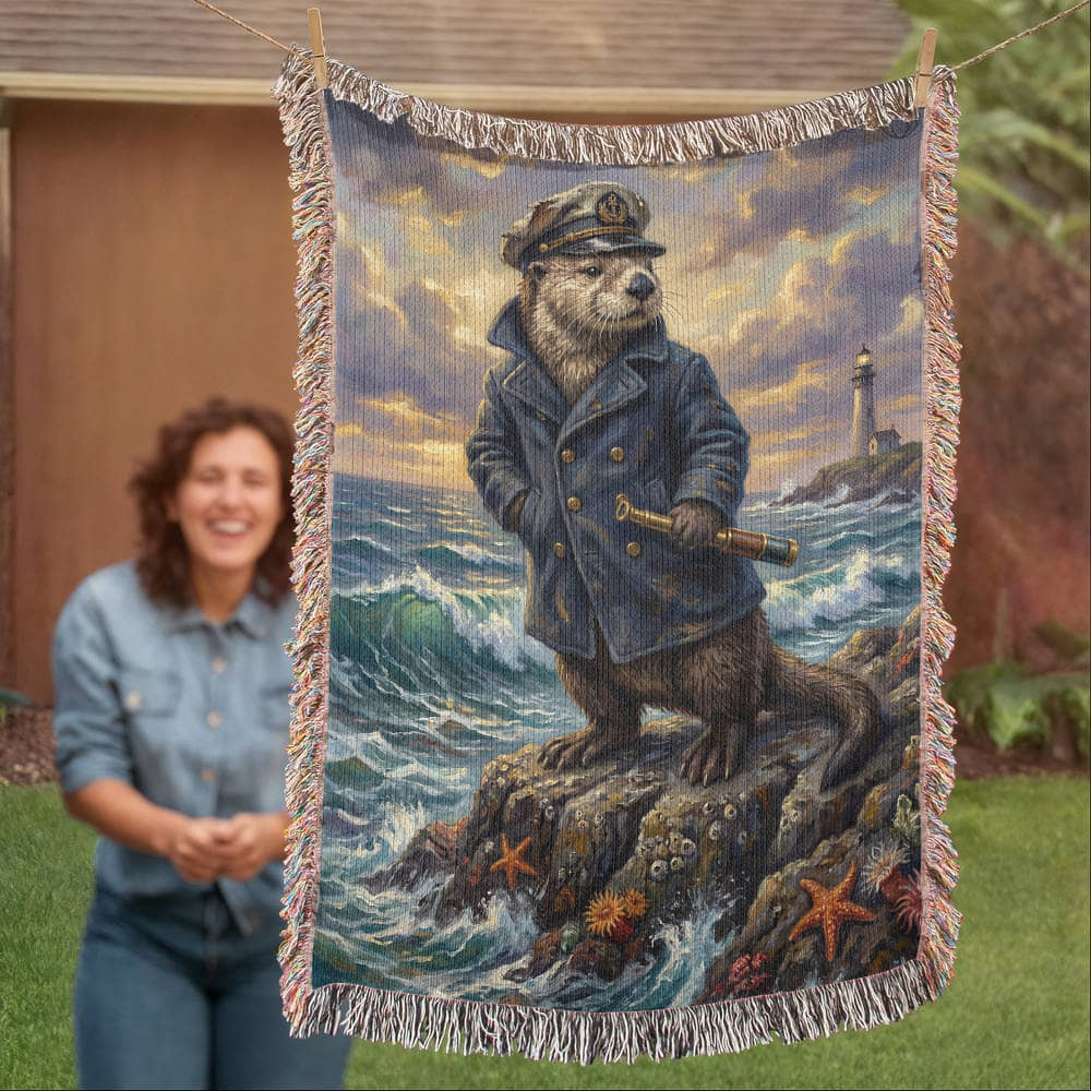 Captain Silas the Pacific Otter – Nautical Woven Cotton Blanket Wildlife and Nature Gift