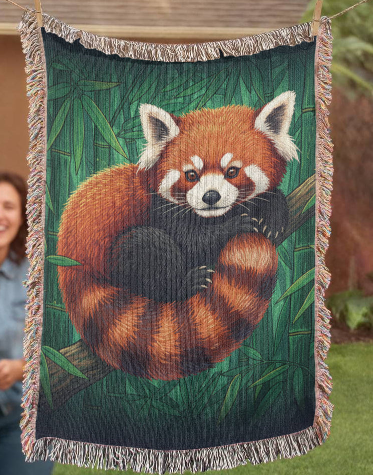 Red Panda in Bamboo | Woven Art Blanket Wildlife and Nature Gifts