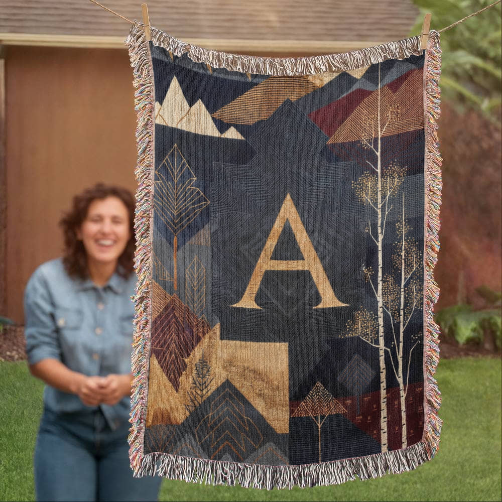 Aspen Initial Woven Blanket – Alpine Travel Textile Travel Gifts