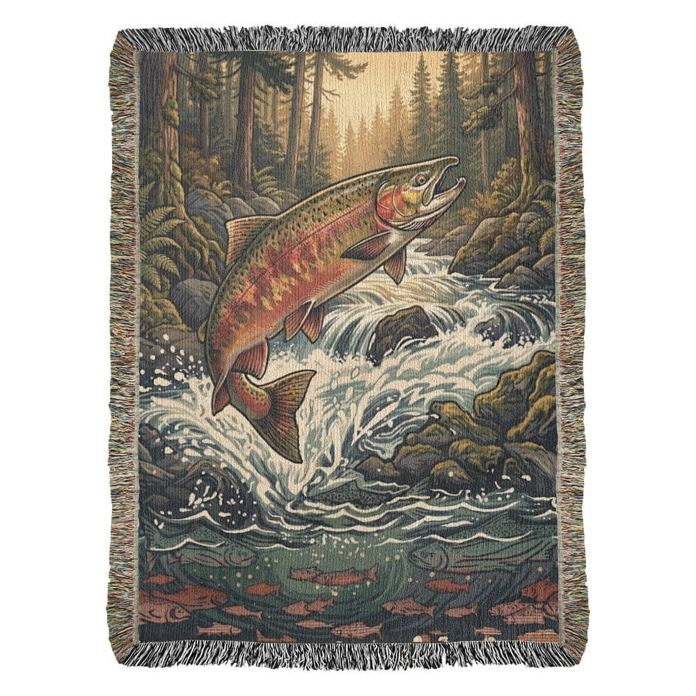 "The River King" – Woven Tapestry Throw & Wall Art | Leaping Rainbow Trout | Luxury Fly Fishing & Cabin Decor