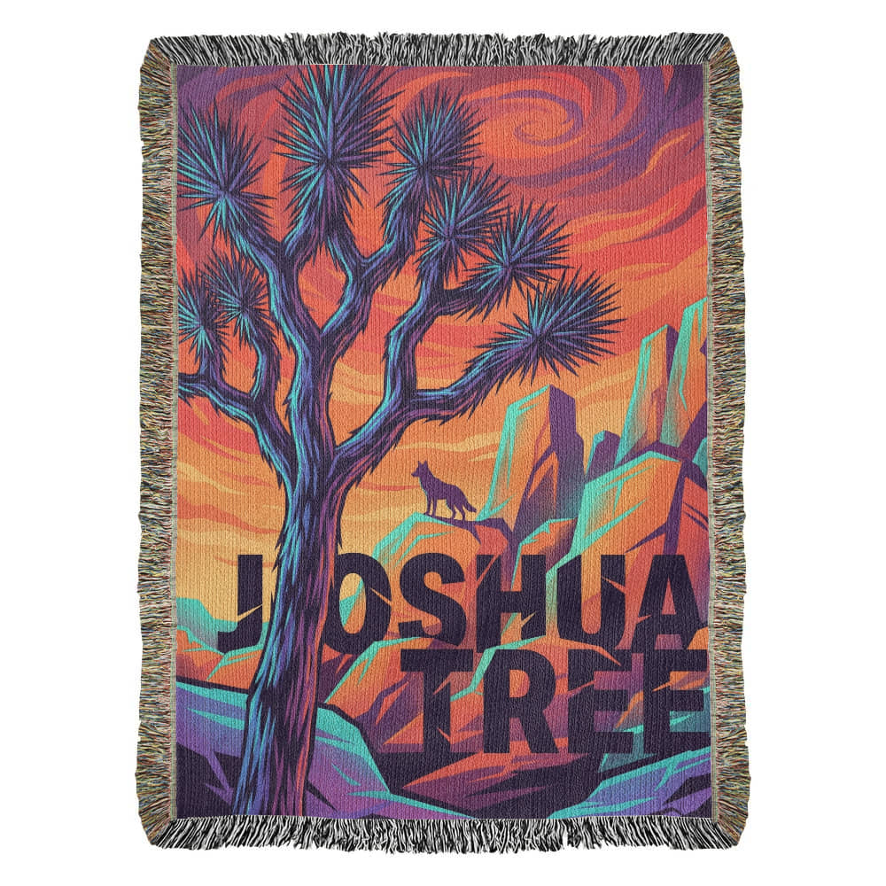 Joshua Tree Woven Cotton Blanket – Desert Landscape Throw Travel Gifts