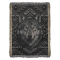 Black Wolf – Woven Cotton Blanket -Monochrome Lodge Edition Wildlife and Nature Gifts