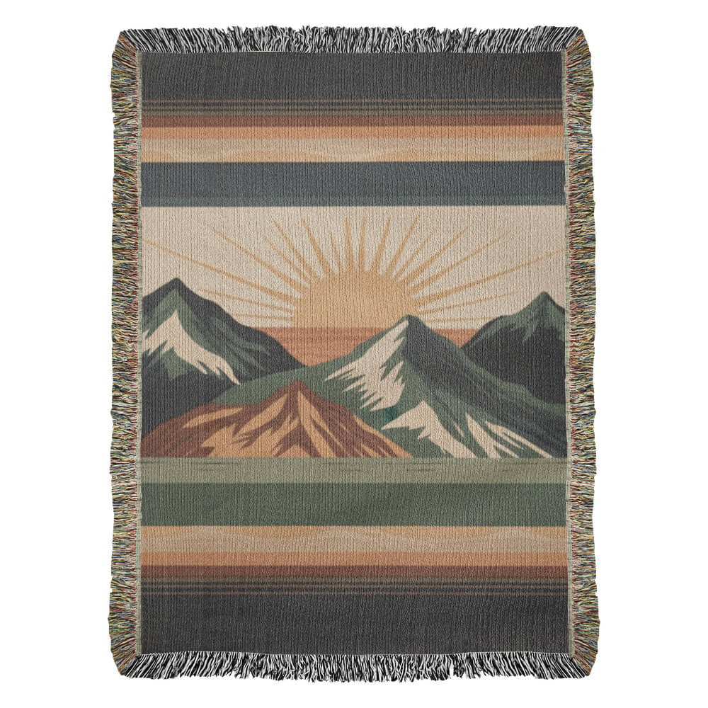 Alpine Sunrise Woven Blanket – Mountain Landscape Travel Collection Throw