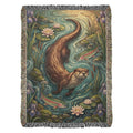 The Riverbank Guardian Woven Throw | Art Nouveau Otter & Trout Tapestry Blanket