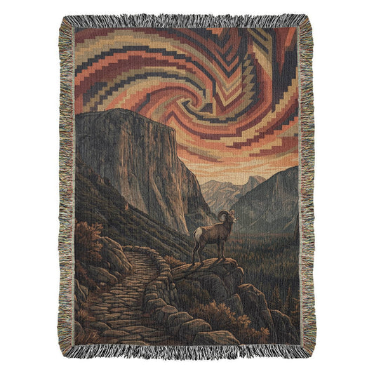 Bighorn Sheep Woven Cotton Blanket – Mountain Wildlife Throw Nature Lover Gifts