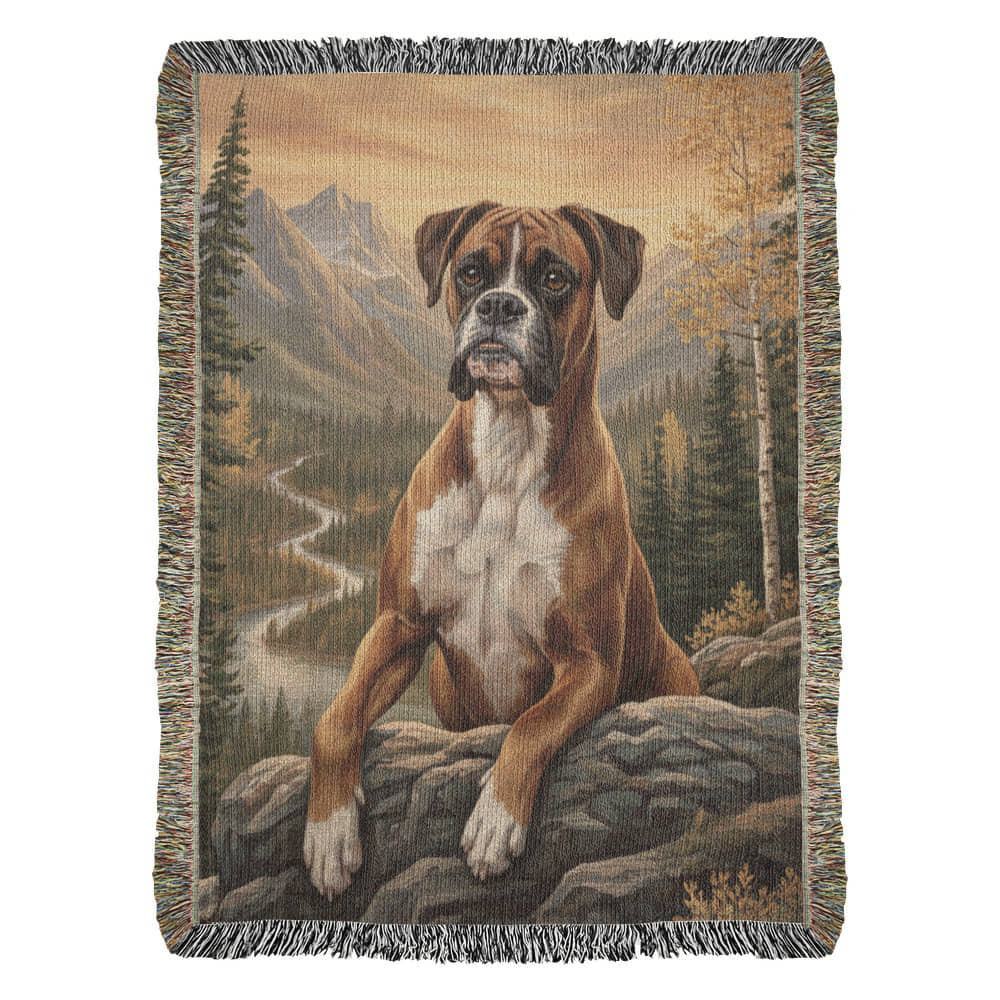 Boxer in the High Country | Heirloom Woven Cotton Blanket Pet Lovers Gifts